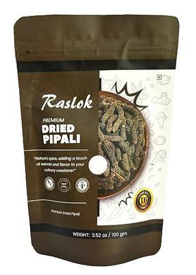 Raslok Dried Pippali Indian Long Pepper Whole | 3.52 oz - 100gm | Pipli Spice Long Pippali Whole | Indian Spices | Organic Whole Black Pepper | Multipurpose Seasoning | Resealable Bag
