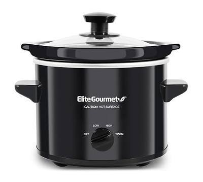 Elite Gourmet MST239X Electric Round Slow Cooker, 2 Qt, Black | Adjustable Temp, Dishwasher-Safe Glass Lid & Crock - Great for Entrees, Sauces, Stews & Dips