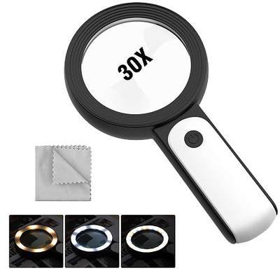 MoKo 30X Magnifying Glass with Light for Close Work,Reading,Coins,Jewelry | Handheld Magnifying Loupe,18LED 3 Modes Illuminated Lighted Magnifier,Gifts for Seniors,Kids,Low Vision,Black