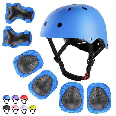 WayEee Kids Bike Helmet Set Knee Pads Adjustable Protective Gear, 3-14 Age | 7pcs skateboard set with knee pads elbow pads wrist guards double size sport cycling bike roller skating scooter boys girls