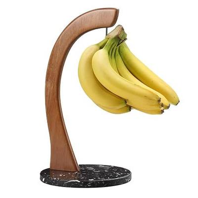 everous Marble Banana Holder with Stainless Steel Hook - Stable Banana Stand with Non-Slip Base, Heavy Duty Banana Tree & Hanger, Modern Marble Banana Rack for Kitchen Countertop