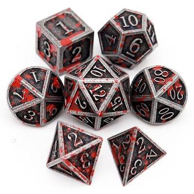 Haxtec Bloodstained Metal DND Dice Set Blood Polyhedral D&D Dice with Leather Dice Bag Compatible with Dungeons and Dragons Gift for DND Lovers TTRPG DM Masters Antique Metal Halloween Dice