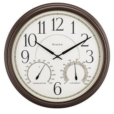 Westclox Indoor/Outdoor Wall Clock with Temperature & Humidity Gauges, Weather-Resistant, Quartz Accuracy, Battery-Powered (Bronze, 20-Inch)
