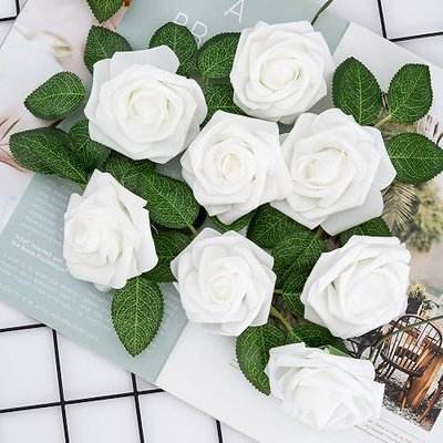 Artificial Green Leaves 35pcs Bulk Silk Greenery Fake Rose Flower Leaves for DIY Wedding,Baby Shower,Bridal Shower,Wedding Bouquet,Arrangements Party Tables Home Decorations