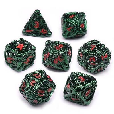 DND Polyhedral Dice Set,Hollow D&D Dice Set for Dungeons and Dragons Role Playing Games, ZHOORQI 7Pcs Skull Metal Dices Collection Gifts (V-02)
