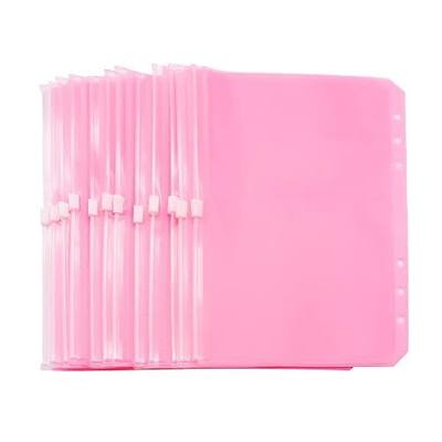 Pink A5 Binder Pockets 12pcs Zipper Cash Envelopes Pouch Loose Leaf Bags 6 Holes PVC Zip Organizer Folder for Planner Journal Budget Filing