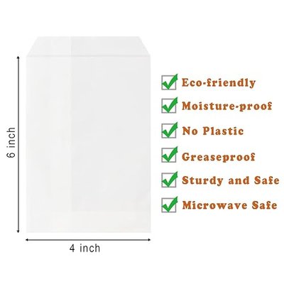 Wax Paper Bags, Glassine Bags 4x6 Inches, 100 Pcs White Paper Cookie Sleeves for Treat