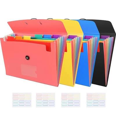 4 Pack 7-Pocket Expanding File, Plastic Expandable File Folder with Pockets, A4/Letter Size Accordion Organizer Folder, for School and Office Supplies - Black&Blue&Pink&Yellow
