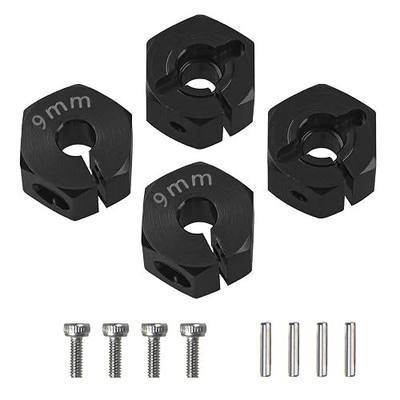 Aluminum Alloy 12mm Wheel Hex Hub Drive Adapters with Pins Screws Compatible with Axial SCX10 HSP HPI Tamiya Redcat 1/10 RC Crawler Car (9mm, Black)