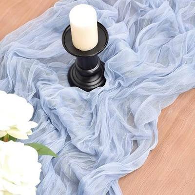 Joanlody Blue Cheesecloth Table Runner Summer 10Ft Rustic Gauze Boho Cheese Cloth Table Runner for Wedding Bridal Baby Shower Birthday Tea Garden Party Decoration
