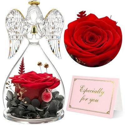 Yamonic Gifts for Mom Birthday Gifts for Women Her, Forever Preserved Flowers Rose in Glass Angel Figurines Fresh Flowers for Delivery, Christmas Mothers Day Valentines Gifts for Grandma Wife Daughter