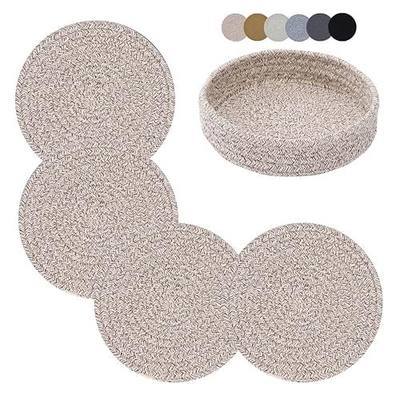Coga Trivets for Hot Dishes, 4 Pack 7 Inch Cotton Hot Pads for Kitchen with Storage Basket, Round Pot Holders for Kitchen, Heat Resistant Mats for Countertop, Pots and Pans, Farmhouse Decor, Brown