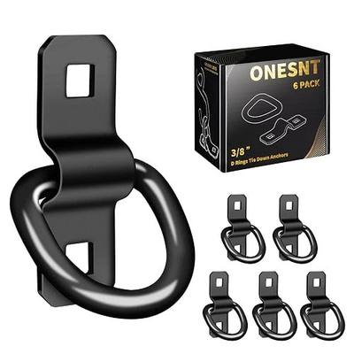 D Rings Tie Down Anchors 3/8” Heavy Duty 6000 Pound Breaking Strength for RV Camper Pickup Trailer Cargo Control, Tying Down Motor Bikers,ATV Surface Mount Bracket Enclosed Points(Pack of 6 Black)