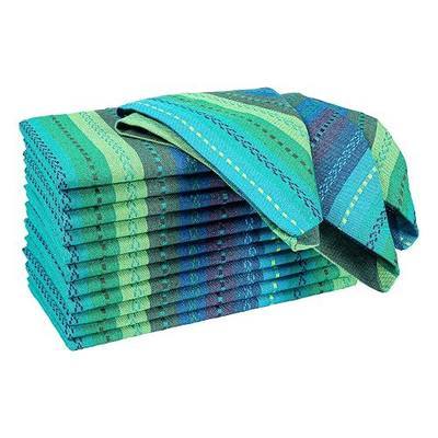 Hausattire Reusable Napkins Cloth Washable 100% Cotton Salsa Stripe 18x18 Inch Dinner Napkin|Table Napkin for Home Banquet Wedding|Set of 12 Cloth Napkins Mother's Day Decor Collection|Teal Multi