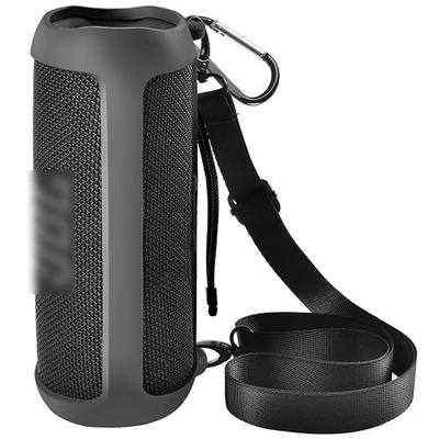 Comecase Silicone Case for JBL FLIP 6 Waterproof Portable Bluetooth Speaker | Shoulder Strap, Carabiner, Travel, Outdoor, for Gel Soft Skin Rubber Cover, Bluetooth Speaker Rubber Sleeve, Case Only, Black
