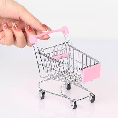 Mini Shopping Cart,Supermarket Handcart Mini Shopping Cart Mini Supermarket Storage Toy Decorative Ornaments for Storage Toys (Toy Shopping cart Pink)