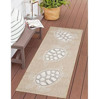 Liora Manne Carmel Indoor/Outdoor Power Loomed Synthetic Blend Low Profile Area Rug - Transitional Coastal Turtle Decorative (Seaturtles Sand) (1'11" x 4'11")