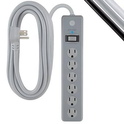 GE 6-Outlet Surge Protector, 20 Ft Extension Cord, Power Strip, 800 Joules, Flat Plug, Twist-to-Close Safety Covers, UL Listed, Gray, 62458