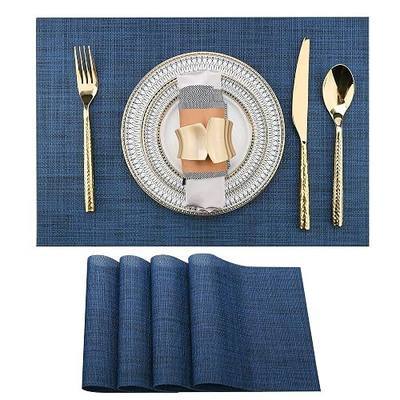 SLKQG Navy Blue Placemats Set of 4 - Easy Clean Washable Vinyl Placemats - Wipeable Heat Resistant Table Mats for Dining Table - 17x12 Inch (Navy Blue, 4)