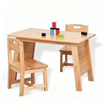 Kids Solid Wood Table & 2 Chairs Set for Kids Playroom
