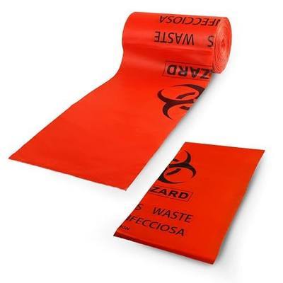 Biohazard Bags 50 Pack, 10 Gallon 24 x 24 Inch Medical Waste Liners | 50 red 10-gallon liners, 24 x 24 inch, 25 micron/1 mil, printed biohazard symbol, for clinics, labs and veterinary offices