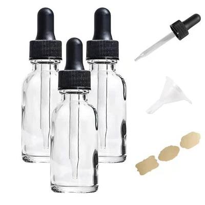3 Pack 1oz (30ml) Clear Dropper Bottles, Tincture Bottles with Dropper, Clear Glass Boston Round Bottle with Glass Eye Dropper, 1ml Stronger Suction.