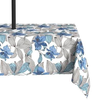 LVTXIII Outdoor Tablecloth with Umbrella Hole and Zipper, 60 x 84 Inch Water-Repellent Patio Table Cloth, Rectangle Table Covers for Backyard Garden, Clemens Noir Blue