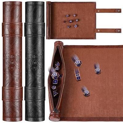 Civaner Dice Mat Tray Rolling Mat with Zipper PU Leather Folding Scroll Dice Bag Holder Table Christmas Game Accessories(Brown, Black,2 Pieces)