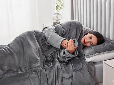Ailemei Direct Wearable Reading Blanket with Sleeves, Ultra Soft Cuddly Bed Winter Hug Blanket, Warm Cozy Thick Heavy Plush Blankets for Adult as A Gift, 60”x90
