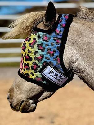 Star Point Horsemanship Miniature Horse-Pony No Ear Fly Masks100% Full UV Protection Durable Mesh Highly Comfortable (Small 28-32" Mini, Rainbow Cheetah)