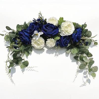 Wedding Arch Flowers, Rose Decorative Floral Swag for Lintel, 30Inch Artificial Greenery Eucalyptus Leaves Flower for Door Window Home Decoration