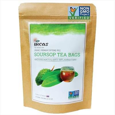 INCAS Premium Organic Soursop Graviola Leaves Tea Bag (30 Count) Handmade Corn Fiber Tea Bags, Made Of 100% Soursop Leaf, Sugar, Caffeine, Gluten Free, Hoja Guanabana Tea