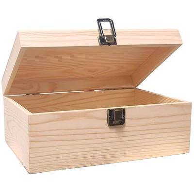 Wooden Box with Hinged Lid 9.2x5.5x3.9 Inch Unfinished Wood Box for Crafts DIY Storage Jewelry Keepsake and Gift Box Plain Pine Boxes with Clasp for Hobby Decoration