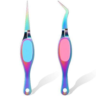 Chumia Craft Tweezer Reverse Tweezers Crossing Lock Stainless Soft Grip Tool Precision Curved Bent Straight Fine Tip Tool for Craft Jewelry Scrapbooking Beading Electronic Laboratory(Multi-color)