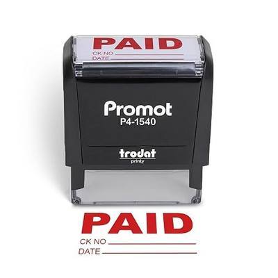 Promot Paid Self-Inking Stamp - Office Stamp with Check Number & Date (Red) | Bold High-Visibility Imprint, Crisp & Consistent Impressions, Thousands of Clear Stampings, Refillable Ink System