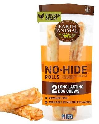 Earth Animal No Hide Dog Chews - Rawhide Free Large Rolls 2 Count Chicken | Large Chicken Flavored Natural Rawhide Free Long Lasting Dog Chews - Treats for Large Dogs and Aggressive Chewers