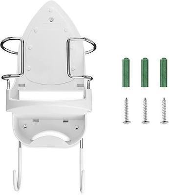 DOUBLE 2 C Ironing Board Hanger Wall Mount Electric Iron Holder Iron and Ironing Board Storage Organizer Shelf with Removable Hooks for Household Bathroom Laundry Room(White)