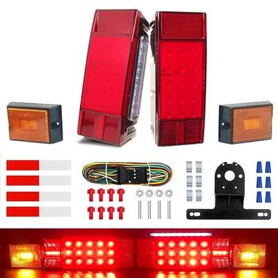 Submersible LED Boat Trailer Lights Kit, IP68 Waterproof Marine Utility Rear Lamp Under 80", Stop Turn Tail License Light, 25ft Wiring Harness & Clips, DOT Compliant