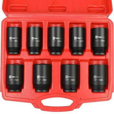 1/2 Drive Axle Nut Socket Set, 6-Point, CR-MO, 29MM-38MM, 9 Pieces Deep Spindle Impact Socket for Removing Front Wheel Drive Axle Nuts