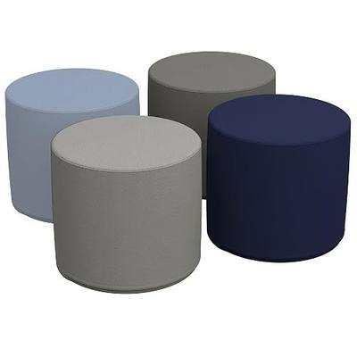 FDP SoftScape 18" Round Ottoman, Collaborative Soft Foam Flexible Seating, Kids' Furniture for Elementary Classrooms, Learning Centers or Home Youth 16" H, (4-Piece Set) - Navy/Powder Blue