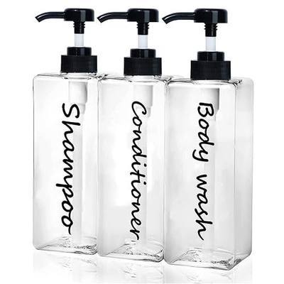 Shampoo Dispenser - Refillable Shampoo and Conditioner Bottles (Clear, Set of 3, 21oz) - Modern Shampoo Bottles for Shower Soap - Empty Shampoo Conditioner Body Wash Dispenser (Black) (Black)
