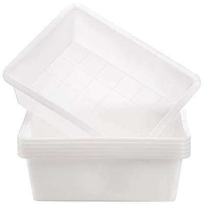 Dicunoy 6 Pack Commercial Bus Tubs, 9L Plastic Dish Pan Basin, White Rectangle Wash Basins Bus Box, Meat Processing Tubs Tote Organizer Boxes for Art Supplies Toys Foods, 14" L x 11" W x 4.4" H