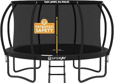 Jumpzylla Outdoor Trampoline with Net for Kids 8FT 10FT 12FT 14FT 15FT 16FT | ASTM-compliant trampoline with enclosure, non-slip ladder, rust-resistant galvanized steel frame, 8FT-16FT for kids & adults