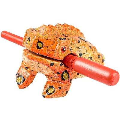 3.5 inch Frog Guiro Rasp Wooden Instrument (Painted Orange) | Handmade Wood Noise Maker Musical Frogs Percussion Wood Block Instruments for Adults