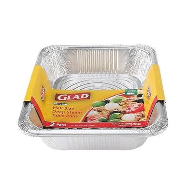 Glad Disposable Half Size Aluminum Steam Pans, Deep Heavy Duty Foil Pans for Steaming, Baking, Roasting, Meal Prep, Catering & Freezer Storage, 12.5 x 10.25 x 2.5 Inch, 2 Count
