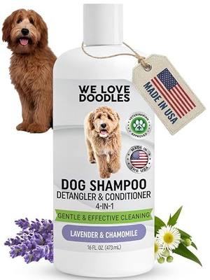 Dog Shampoo, Conditioner & Detangler - Best Shampoo for Goldendoodles, Poodles & Doodles Pet Hair - Hypoallergenic, Tearless, Sensitive Skin for Puppies & All Dog Breeds - Made in USA, 16OZ (Lavender)