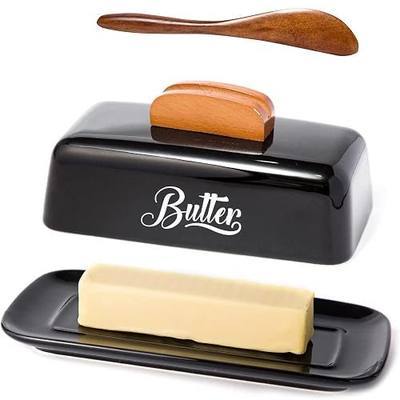 Black Butter Dish with Lid and Knife,Black Butter Tray,Ceramic Butter Holder for Counter Humanized Clamp-able Knife Handle Design Perfect for East West Coast Butter | Suitable Capacity, Great Sealing, Home Decor Kitchen Gift Housewarming Gift