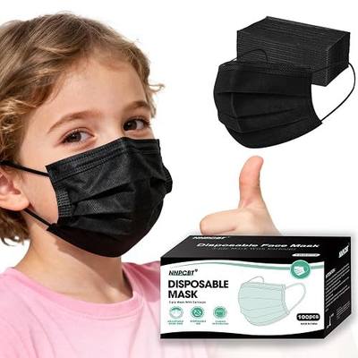 Kids Face Masks 100 PCS Black Disposable Mask 3 Ply for Children Boys Girls