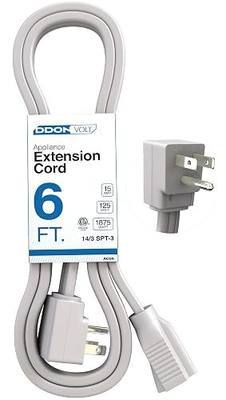 Appliance Extension Cord - 6ft Heavy Duty Gray Extension Wire for Air Conditioner, Refrigerator, & All Major Appliances - 14 Gauge High Voltage 3 Prong Flat-End Appliance Cord, for Indoor use