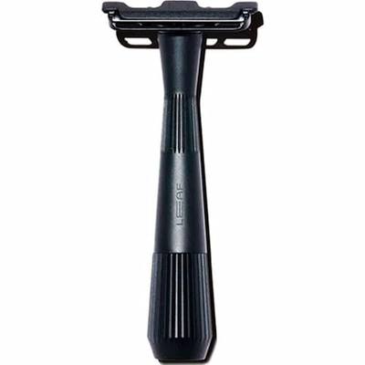Leaf Shave Twig Razor - All-Metal Single Blade Razor, 5 Blades - Black | For men & women, fixed head with magnetic load assist, stainless steel blades, face shaving, lighter hair, sensitive skin